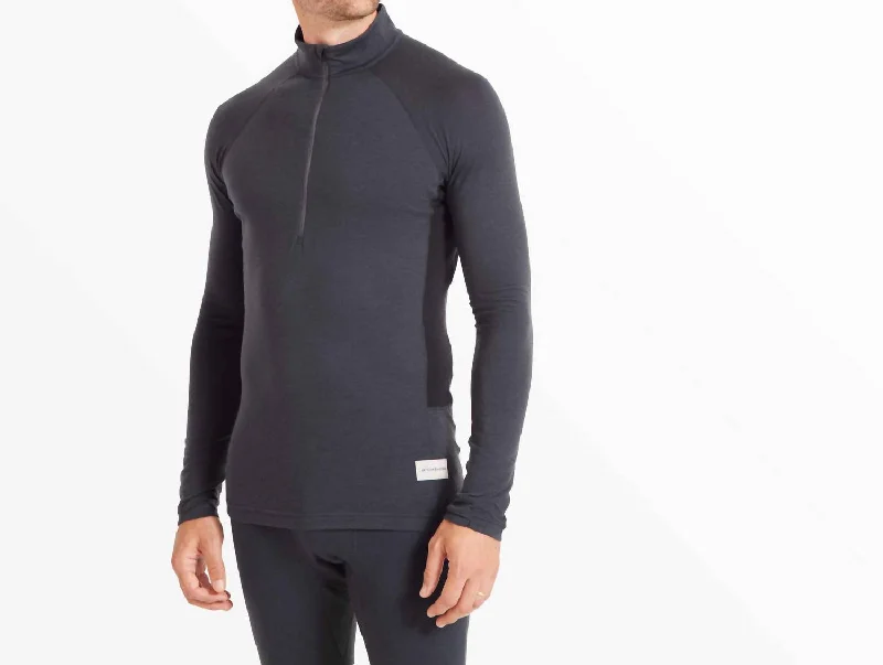 men's minimalist t-shirts -Boulder 125 1/4 Zip Shirt In Duskblue/black