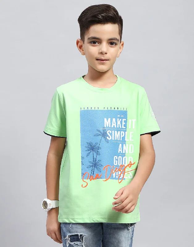 men's minimalistic t-shirts -Boys Green Printed Round Neck Half Sleeve T-Shirt