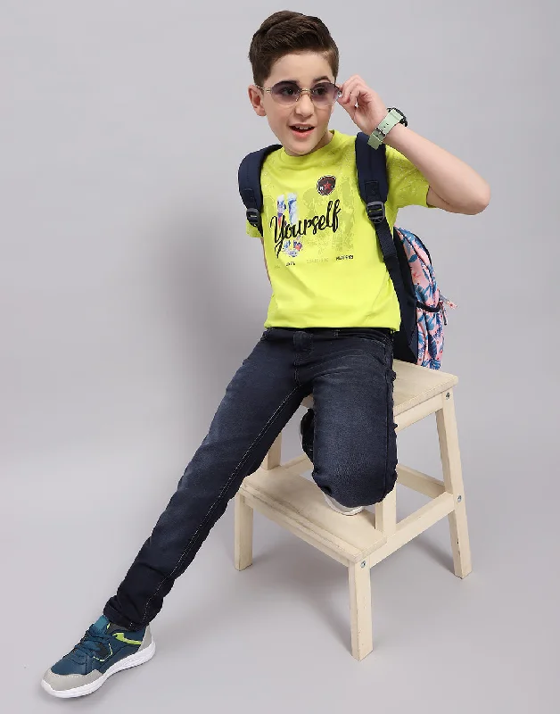 men's long-sleeve t-shirts -Boys Lime Green Printed Round Neck Half Sleeve T-Shirt