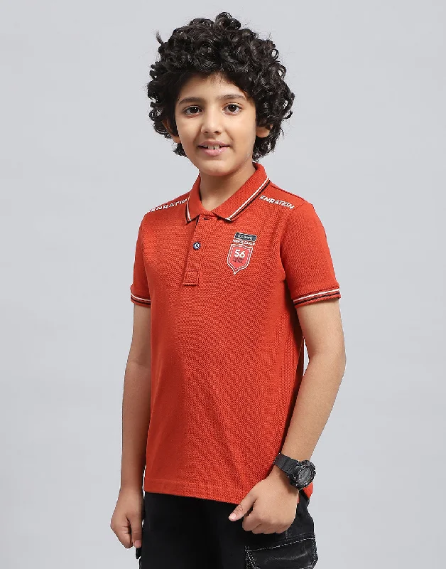 men's printed tees for casual wear -Boys Orange Solid Polo Collar Half Sleeve T-Shirt