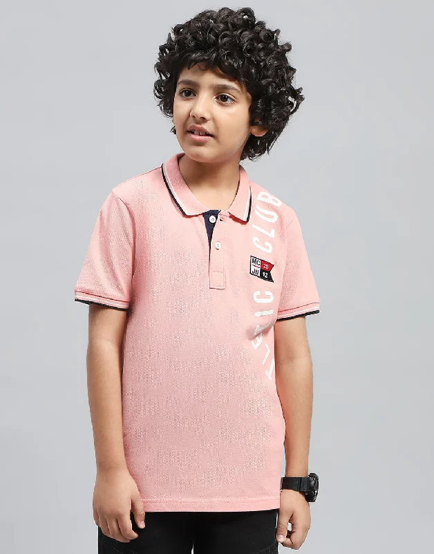 men's soft jersey t-shirts -Boys Pink Printed Polo Collar Half Sleeve T-Shirt