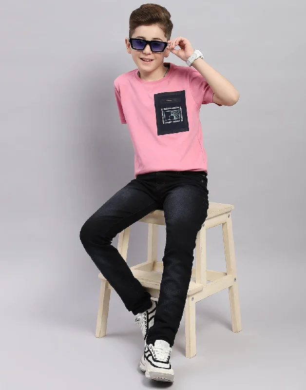 men's fun print t-shirts -Boys Pink Printed Round Neck Half Sleeve T-Shirt