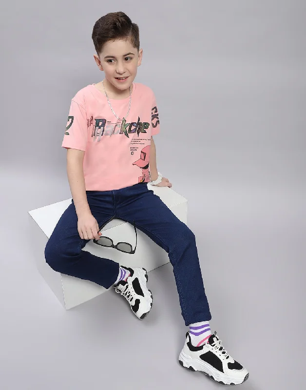 men's graphic t-shirts -Boys Pink Printed Round Neck Half Sleeve T-Shirt