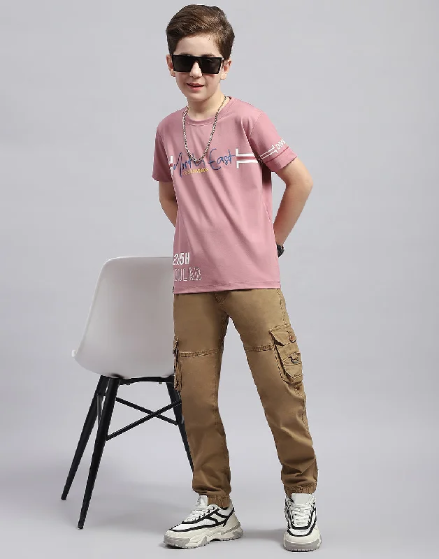 men's trendy cotton t-shirts -Boys Pink Printed Round Neck Half Sleeve T-Shirt