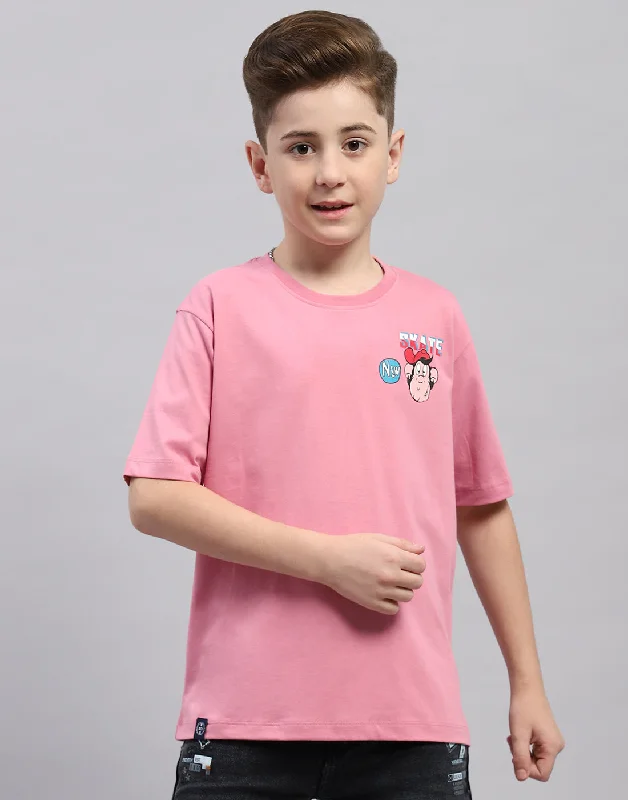 men's colorful graphic t-shirts -Boys Pink Printed Round Neck Half Sleeve T-Shirt