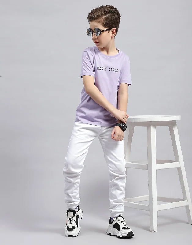 men's personalized t-shirts -Boys Purple Printed Round Neck Half Sleeve T-Shirt