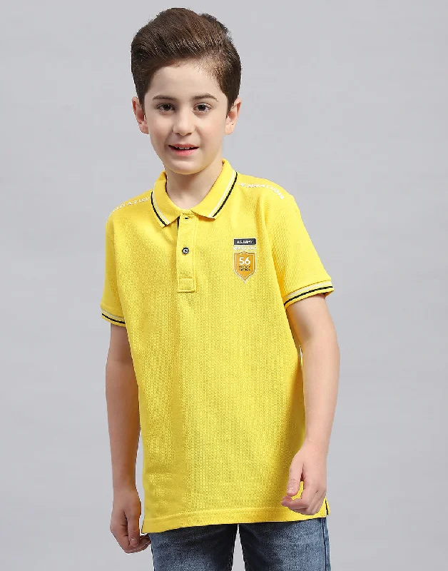 men's stylish t-shirts -Boys Yellow Printed Polo Collar Half Sleeve T-Shirt