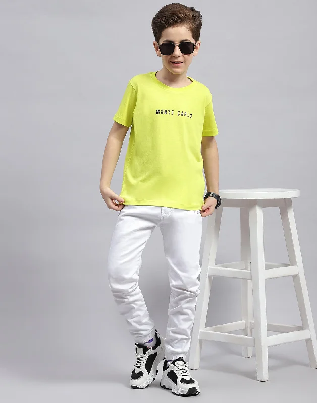 men's soft t-shirts for lounging -Boys Yellow Printed Round Neck Half Sleeve T-Shirt