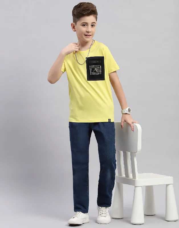 classic t-shirts for men -Boys Yellow Printed Round Neck Half Sleeve T-Shirt