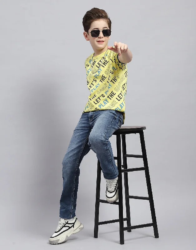 men's trendy casual tees -Boys Yellow Printed Round Neck Half Sleeve T-Shirt