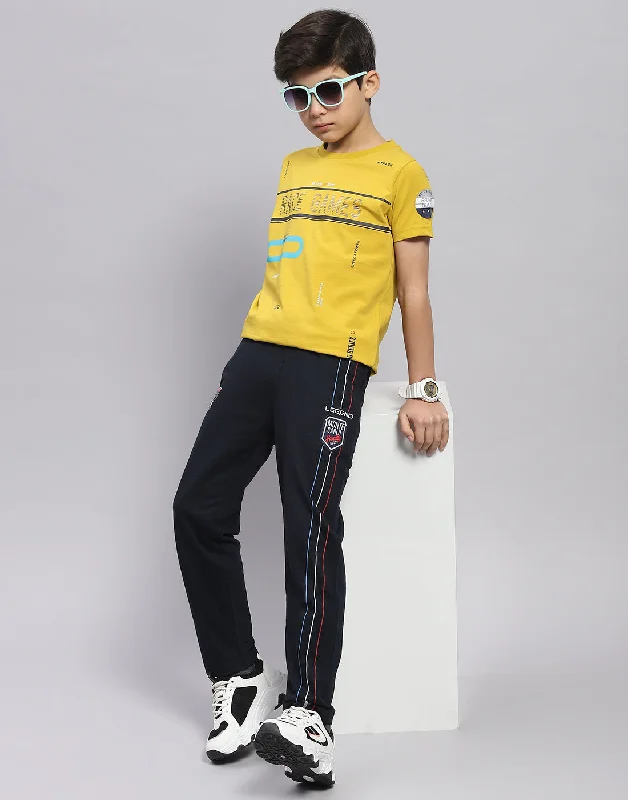 men's vintage print t-shirts -Boys Yellow Printed Round Neck Half Sleeve T-Shirt