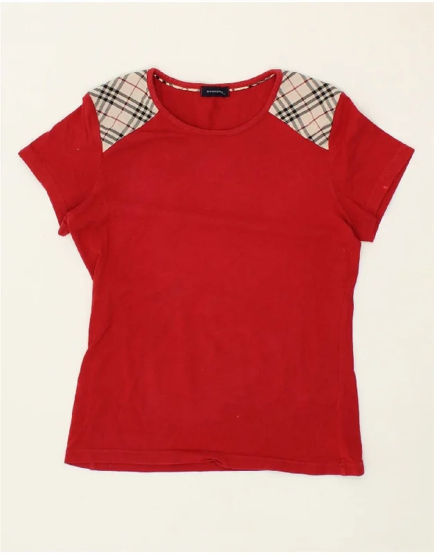 men's t-shirts for casual outings -BURBERRY Girls T-Shirt Top 13-14 Years Red Colourblock Cotton