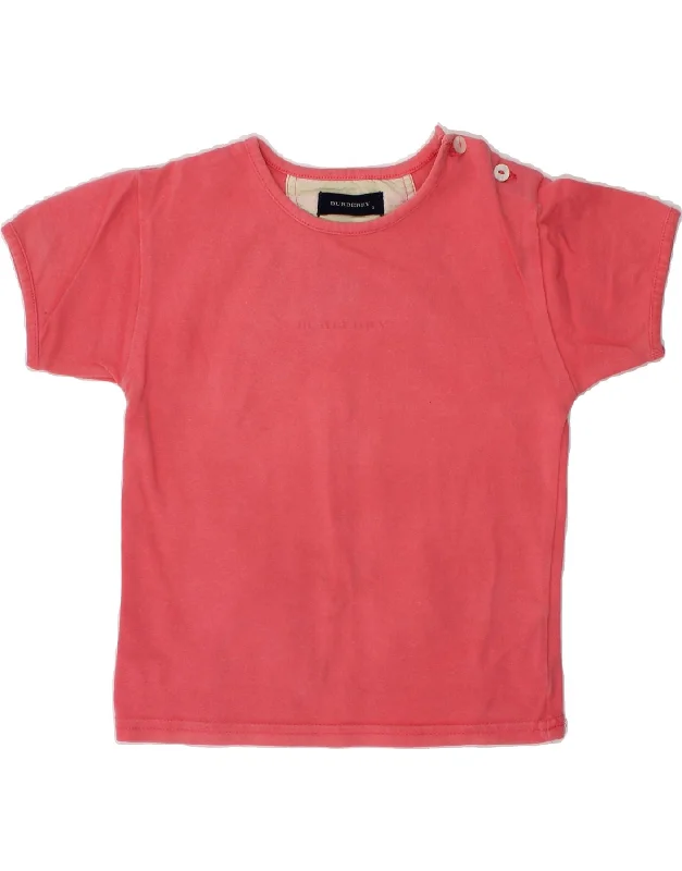 men's crewneck t-shirts -BURBERRY Girls T-Shirt Top 2-3 Years Pink Cotton