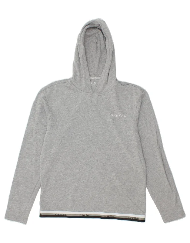 men's graphic print pullover hoodies -CALVIN KLEIN Boys Graphic Hoodie Jumper 14-15 Years Grey Cotton