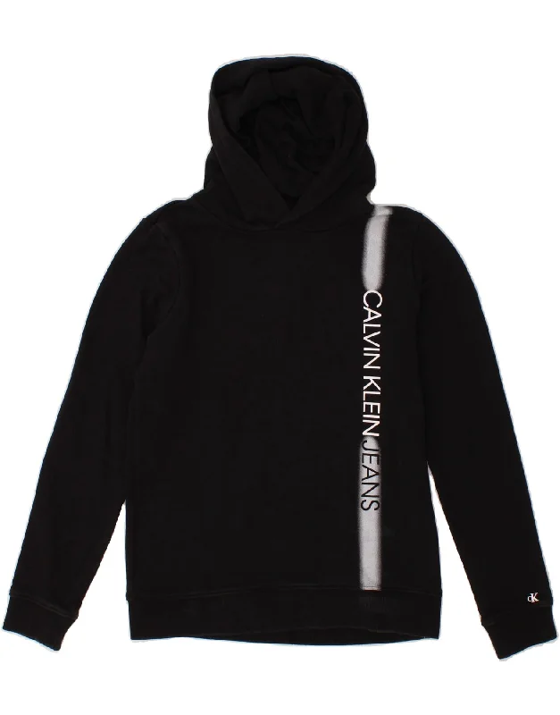 comfortable cotton sweatshirts -CALVIN KLEIN JEANS Boys Graphic Hoodie Jumper 15-16 Years Black Cotton