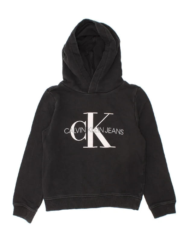 men's hoodies for casual wear -CALVIN KLEIN JEANS Boys Graphic Hoodie Jumper 7-8 Years Black Cotton