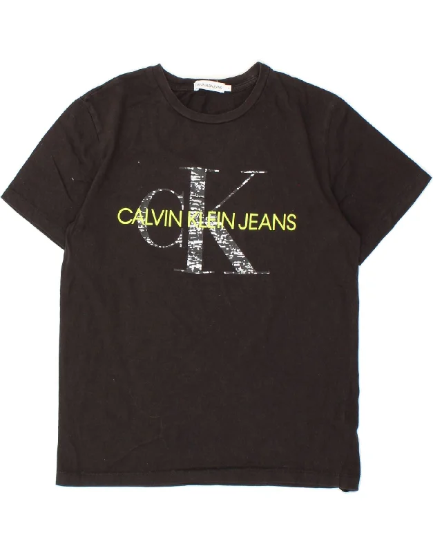 men's t-shirts for summer -CALVIN KLEIN JEANS Boys Graphic T-Shirt Top 13-14 Years Black Cotton