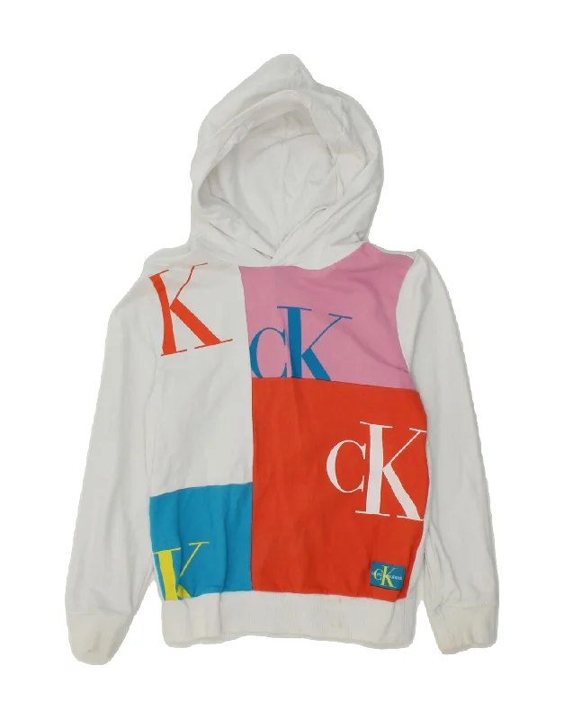 men's graphic print sweatshirts -CALVIN KLEIN JEANS Girls Graphic Hoodie Jumper 9-10 Years White