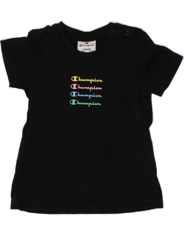 men's trendy graphic tees -CHAMPION Baby Girls Graphic T-Shirt Dress 18-24 Months Large  Black Cotton