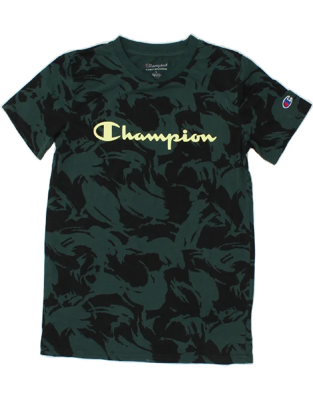 men's stylish casual t-shirts -CHAMPION Boys Abstract Pattern Graphic T-Shirt Top 11-12 Years Large Green