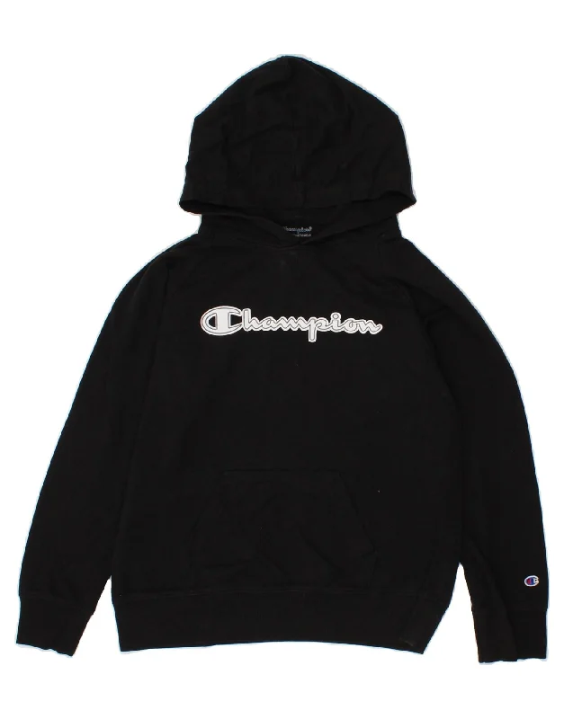 men's stylish sports hoodies -CHAMPION Boys Graphic Hoodie Jumper 11-12 Years Large Black Cotton