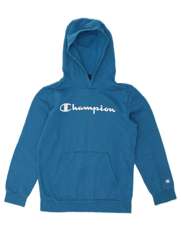 men's hoodies for layering -CHAMPION Boys Graphic Hoodie Jumper 11-12 Years Large  Blue Cotton