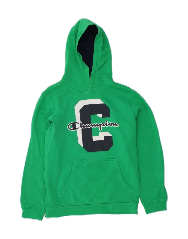 men's hoodie sweatshirt -CHAMPION Boys Graphic Hoodie Jumper 11-12 Years Large Green