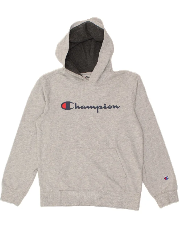 men's hoodies with quotes -CHAMPION Boys Graphic Hoodie Jumper 11-12 Years Large Grey Cotton