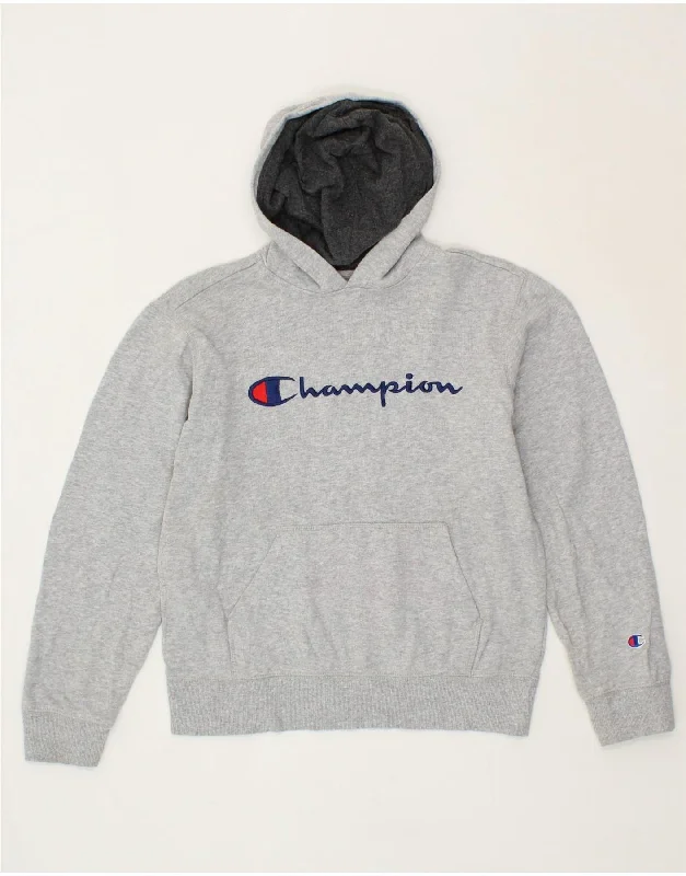 men's hoodies with bold prints -CHAMPION Boys Graphic Hoodie Jumper 11-12 Years Large Grey Cotton