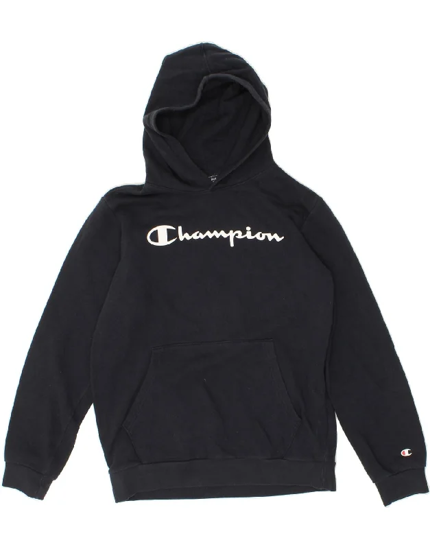 casual wear sweatshirts for men -CHAMPION Boys Graphic Hoodie Jumper 13-14 Years Navy Blue Cotton