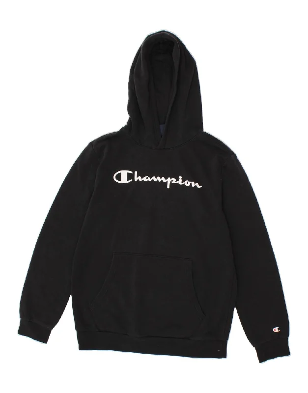 trendy graphic sweatshirts for men -CHAMPION Boys Graphic Hoodie Jumper 13-14 Years XL Black