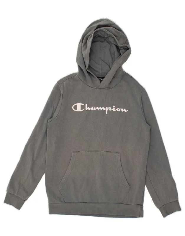 men's winter sweatshirts -CHAMPION Boys Graphic Hoodie Jumper 13-14 Years XL Grey