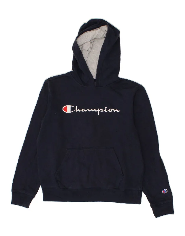 men's hoodies with bold prints -CHAMPION Boys Graphic Hoodie Jumper 13-14 Years XL  Navy Blue Cotton