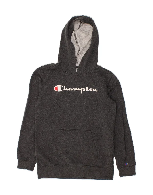 men's stylish fleece hoodies -CHAMPION Boys Graphic Hoodie Jumper 14-15 Years Large  Grey Cotton