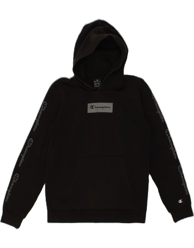 men's performance hoodies -CHAMPION Boys Graphic Hoodie Jumper 15-16 Years 2XL Black