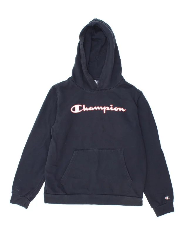 trendy graphic sweatshirts for men -CHAMPION Boys Graphic Hoodie Jumper 15-16 Years 2XL Navy Blue Cotton