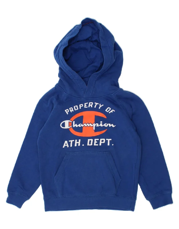 men's fashion sweatshirts -CHAMPION Boys Graphic Hoodie Jumper 3-4 Years 2XS Blue Cotton