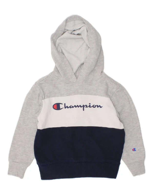 men's graphic print sweatshirts -CHAMPION Boys Graphic Hoodie Jumper 3-4 Years Grey Colourblock Cotton