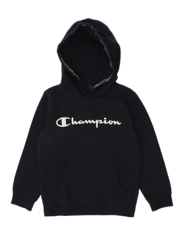 men's lightweight hoodies -CHAMPION Boys Graphic Hoodie Jumper 5-6 Years XS Navy Blue Cotton