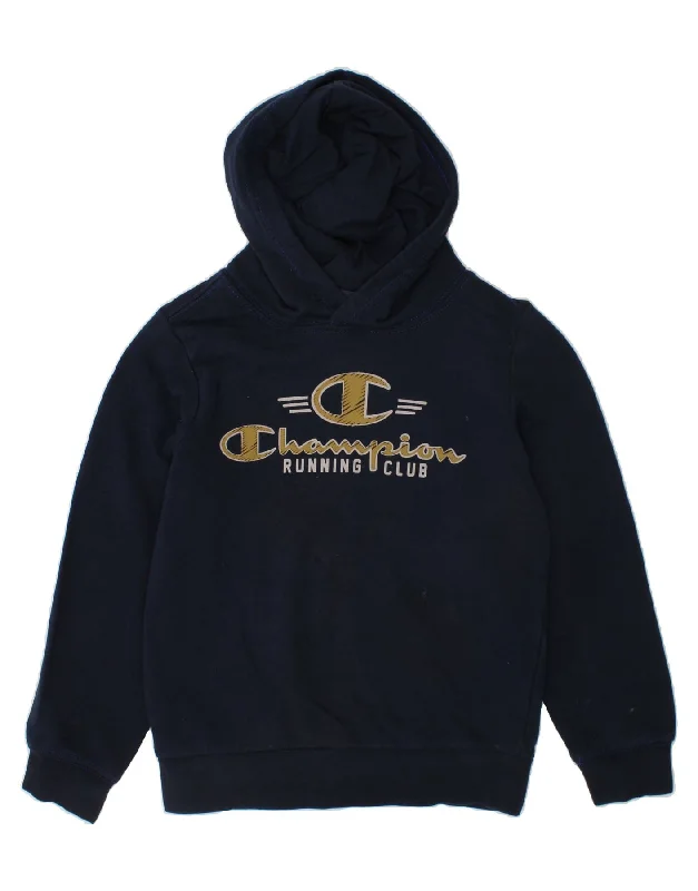 men's cool graphic sweatshirts -CHAMPION Boys Graphic Hoodie Jumper 5-6 Years XS Navy Blue Cotton