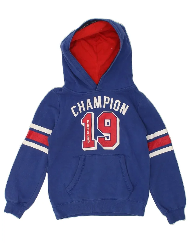 men's oversized sweatshirts for cold weather -CHAMPION Boys Graphic Hoodie Jumper 7-8 Years Blue Cotton