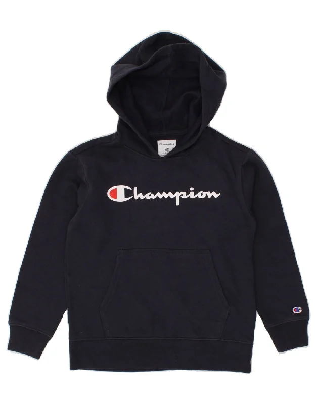 men's thick pullover hoodies -CHAMPION Boys Graphic Hoodie Jumper 7-8 Years Medium  Navy Blue Cotton