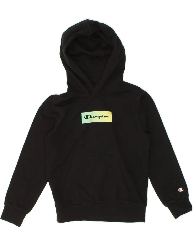 men's athletic sweatshirts -CHAMPION Boys Graphic Hoodie Jumper 7-8 Years Small Black