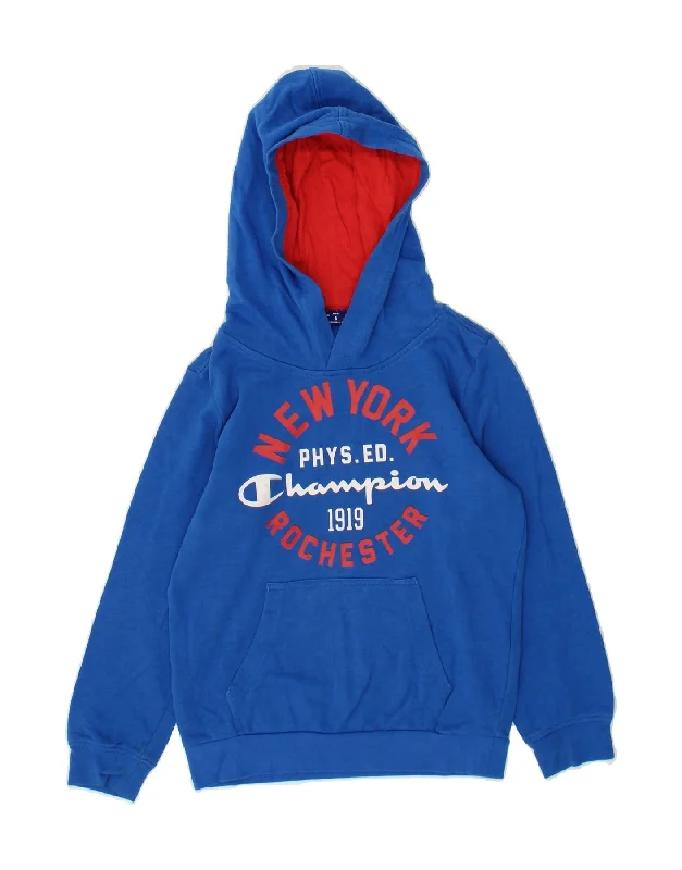 men's lightweight fleece hoodies -CHAMPION Boys Graphic Hoodie Jumper 7-8 Years Small Blue Cotton