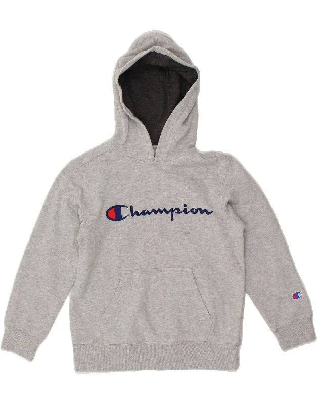 men's fashion sweatshirts -CHAMPION Boys Graphic Hoodie Jumper 7-8 Years Small Grey Cotton