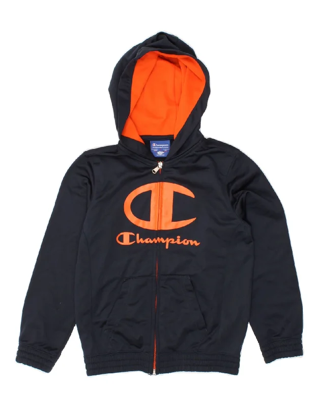 men's winter pullover sweatshirts -CHAMPION Boys Graphic Hoodie Jumper 7-8 Years  Small Navy Blue Polyester