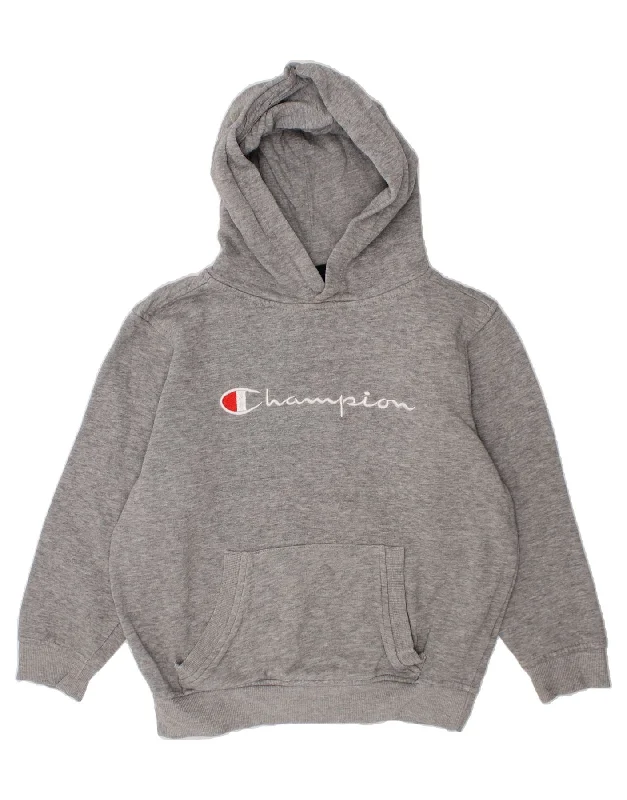 men's comfy oversized hoodies -CHAMPION Boys Graphic Hoodie Jumper 9-10 Years Grey Cotton