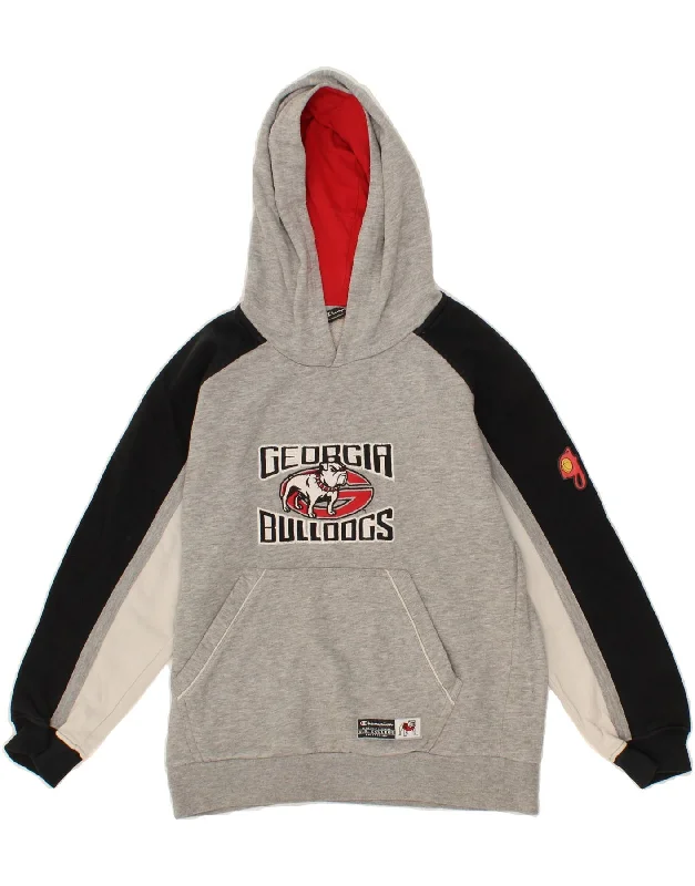 premium sweatshirts for men -CHAMPION Boys Graphic Hoodie Jumper 9-10 Years Medium Grey Colourblock