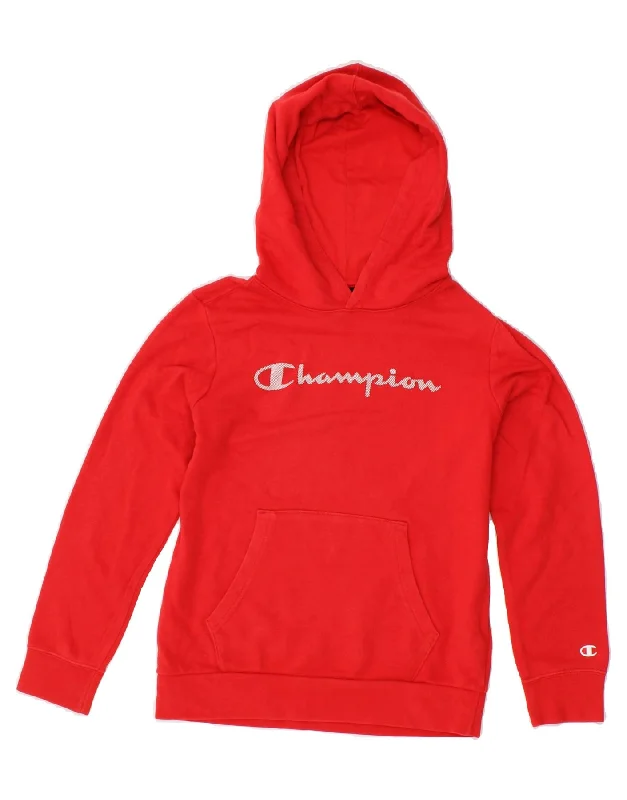 men's sporty hoodies -CHAMPION Boys Graphic Hoodie Jumper 9-10 Years Medium Red Cotton