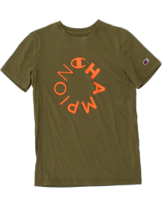 men's lightweight t-shirts -CHAMPION Boys Graphic T-Shirt Top 11-12 Years Large Green Cotton